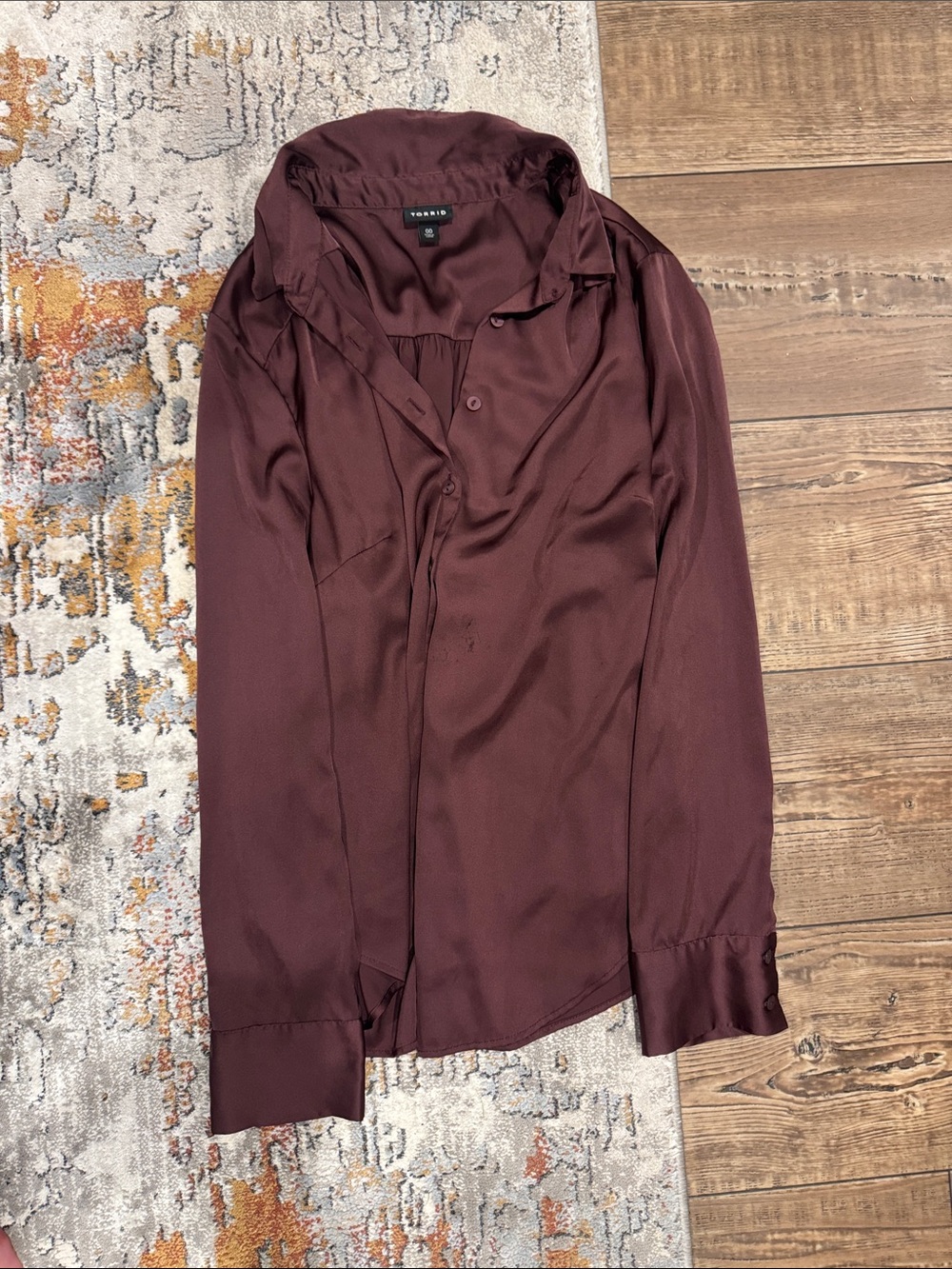 Satin Button-Up Blouse in Wine